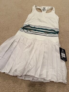 Girls White Tennis cropped top & skirt Set with Green Accent